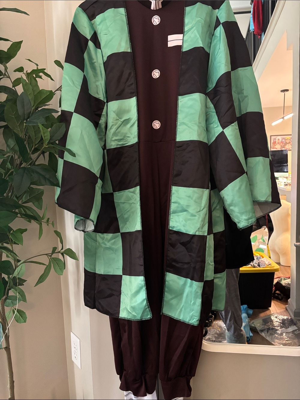 Demon Slayer Cosplay-Tanjiro Green and Black Checkerboard Coat